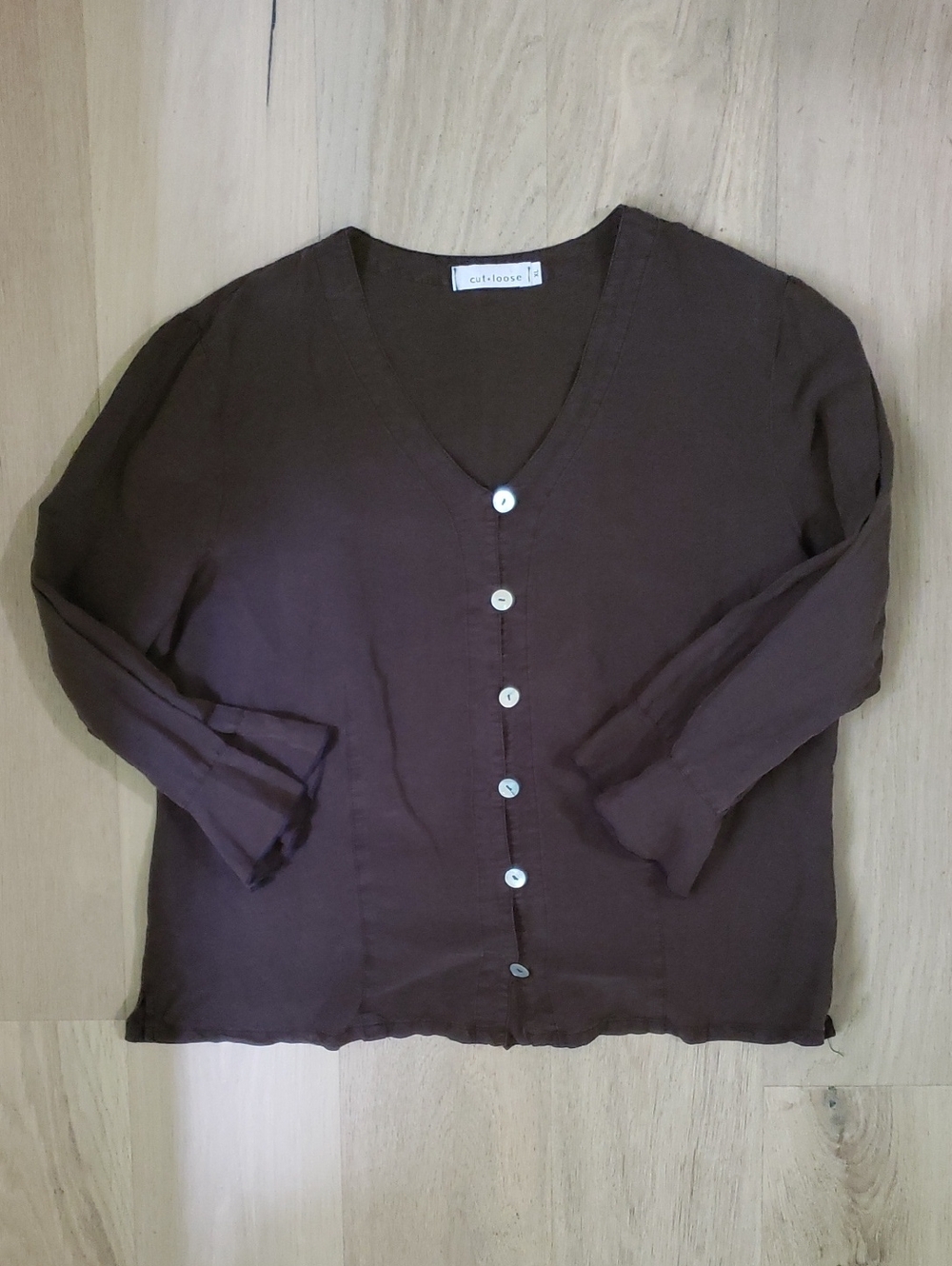 Cut Loose Linen Silk Blouse Brown Top Size XL